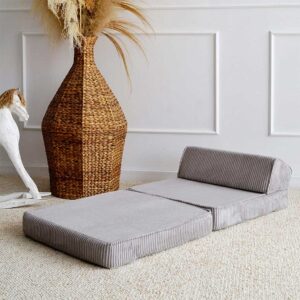 Folding Childs’ Armchair, Day Bed / Sleep Over Sofa Bed & Play Lounger in soft grey corduroy. Stylish, washable & comfy. Tracked delivery Ireland & EU.