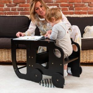 Explore our Black 3-in-1 Car Kitchen Helper Learning Tower – a convertible toddler step stool in a fun car shape. Featuring a two step platform and transforming into a table and chair, it’s the perfect blend of safety, function and playful design for young children. Ideal for kitchens, playrooms and more. Personalised with Childs Name & Exclusive to ShopStreet.ie in Ireland. Tracked Delivery.