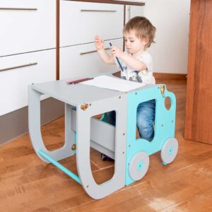 Discover our Blue & Grey Convertible Car Kitchen Helper Learning Tower – a playful 2-step toddler stool that transforms into a table and chair. With its fun car design and Montessori-inspired function, it's perfect for helping in the kitchen or learning through play. Space-saving and safe for young children. Personalisation available. Exclusive to ShopStreet.ie in Ireland with tracked delivery.