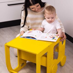 Explore our Bumblebee Yellow 3-in-1 Car Kitchen Helper Learning Tower – a convertible toddler step stool in a fun car shape. Featuring a two step platform and transforming into a table and chair, it’s the perfect blend of safety, function and playful design for young children. Ideal for kitchens, playrooms and more. Personalised with Childs Name & Exclusive to ShopStreet.ie in Ireland. Tracked Delivery.