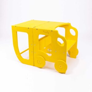 Explore our Bumblebee Yellow 3-in-1 Car Kitchen Helper Learning Tower – a convertible toddler step stool in a fun car shape. Featuring a two step platform and transforming into a table and chair, it’s the perfect blend of safety, function and playful design for young children. Ideal for kitchens, playrooms and more. Personalised with Childs Name & Exclusive to ShopStreet.ie in Ireland. Tracked Delivery.