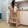 Pink & Natural - Car kitchen helper turns into a kids table & chair. Montessori-inspired, space-saving, for play, learning & helping. Handmade, tracked delivery & engraved name