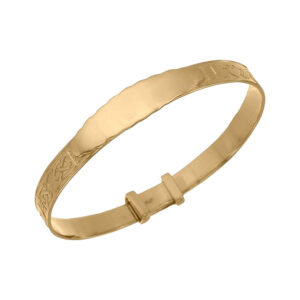 Handcrafted gold-plated Claddagh bangle for newborn, new baby or Christening gift with tracked shipping, optional gift box and wrapping from Irish family Jeweller