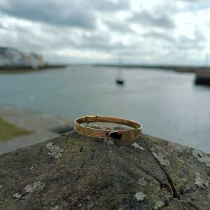 Personalised gold-plated Claddagh Baby Bangle for Christening or new baby. Hallmarked at Dublin Castle, free engraving, gift-ready in jewellers box with optional wrapping, shipped tracked.