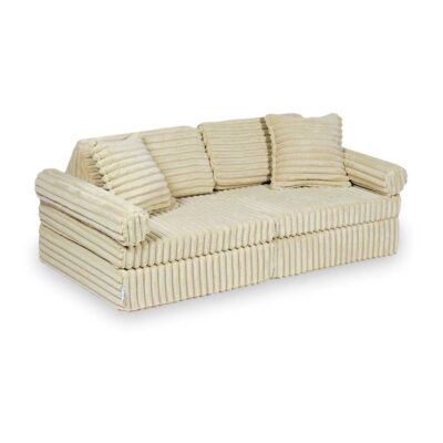 Modular mini play sofa for kids - 10 piece soft foam & machine-washable Caramel waffle fabric. Encourages creativity + folds for storage. Tracked Irish delivery