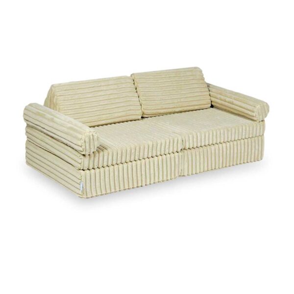 Modular mini play sofa for kids - 10 piece soft foam & machine-washable Caramel waffle fabric. Encourages creativity + folds for storage. Tracked Irish delivery