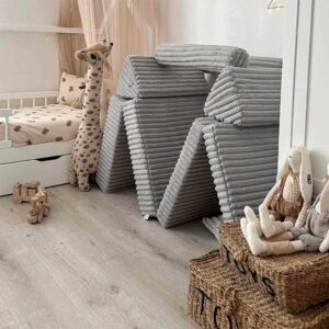 Modular mini play sofa for kids - 10 piece soft foam & machine-washable Grey Waffle fabric. Encourages creativity + folds for storage. Tracked Irish delivery