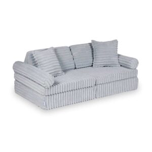 Modular mini play sofa for kids - 10 piece soft foam & machine-washable Grey Waffle fabric. Encourages creativity + folds for storage. Tracked Irish delivery