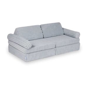 Modular mini play sofa for kids - 10 piece soft foam & machine-washable Grey Waffle fabric. Encourages creativity + folds for storage. Tracked Irish delivery