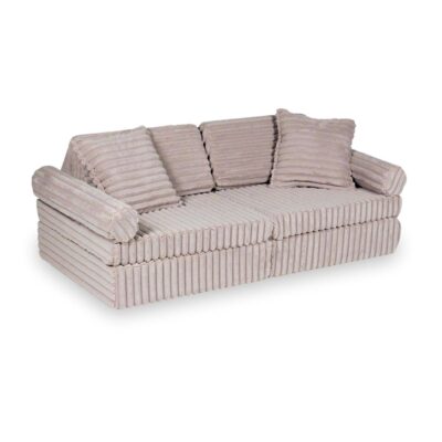 Modular mini play sofa for kids - 10 piece soft foam & machine-washable Light Pink Waffle fabric. Encourages creativity + folds for storage. Tracked Irish delivery