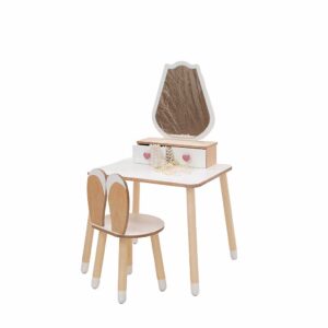 Kids white dressing table set with tulip mirror & chair. Handmade in EU with Tracked Delivery Ireland & EU delivery direct to your door.