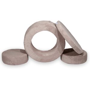 Modular Play & Pouffe Set in Light Pink corduroy, space-saving design, five modular elements assembled into a footstool pouffe, soft washable corduroy cover, child-safe, tracked shipping Ireland & EU
