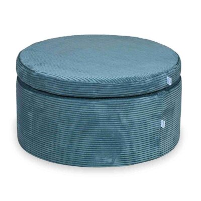 Modular Play & Pouffe Set in Blue corduroy, space-saving design, five modular elements assembled into a footstool pouffe, soft washable corduroy cover, child-safe, tracked shipping Ireland & EU