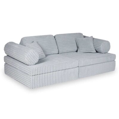 Grey Montessori Waffle Corduroy Play Sofa for kids. Handmade 10-part design, durable & cosy for playrooms & nurseries. Delivered in Ireland & EU.v