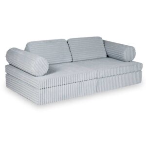 Grey Montessori Waffle Corduroy Play Sofa for kids. Handmade 10-part design, durable & cosy for playrooms & nurseries. Delivered in Ireland & EU.