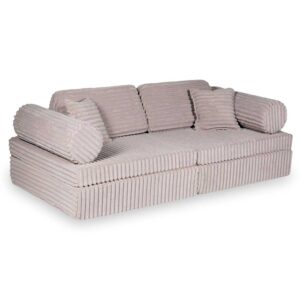Light Pink Modular Waffle Corduroy Play Sofa for kids. Handmade 10-part design, durable & cosy for playrooms & nurseries. Delivered in Ireland & EU.
