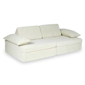Beige Montessori Waffle Corduroy Play Sofa for kids. Handmade 13-part design, durable & cosy for playrooms & nurseries. Delivered in Ireland & EU.
