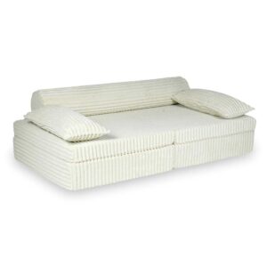 Beige Montessori Waffle Corduroy Play Sofa for kids. Handmade 13-part design, durable & cosy for playrooms & nurseries. Delivered in Ireland & EU.