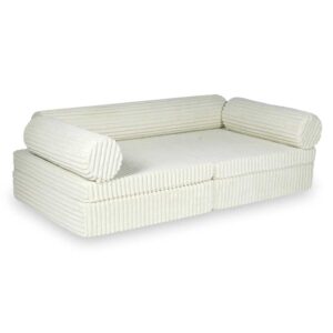 Beige Montessori Waffle Corduroy Play Sofa for kids. Handmade 13-part design, durable & cosy for playrooms & nurseries. Delivered in Ireland & EU.