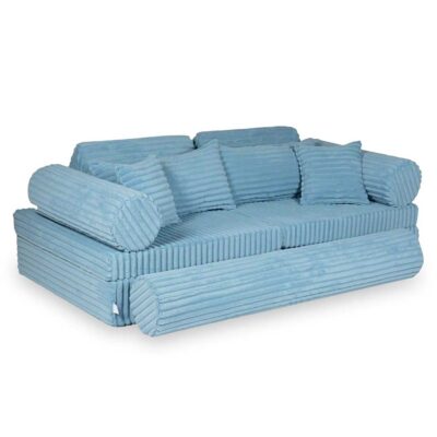 Blue Waffle Corduroy Play Sofa for kids. Handmade montessori 13-part design, durable & cosy for playrooms & nurseries. Delivered in Ireland & EU.