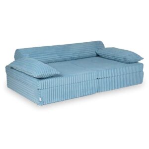 Blue Waffle Corduroy Play Sofa for kids. Handmade montessori 13-part design, durable & cosy for playrooms & nurseries. Delivered in Ireland & EU.