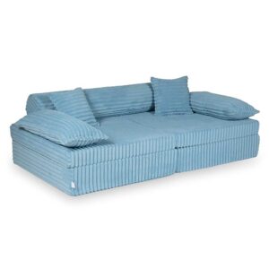 Blue Waffle Corduroy Play Sofa for kids. Handmade montessori 13-part design, durable & cosy for playrooms & nurseries. Delivered in Ireland & EU.