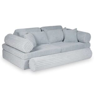 Grey Waffle Corduroy Play Sofa for kids. Handmade montessori 13-part design, durable & cosy for playrooms & nurseries. Delivered in Ireland & EU.
