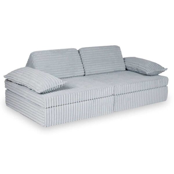 Grey Waffle Corduroy Play Sofa for kids. Handmade montessori 13-part design, durable & cosy for playrooms & nurseries. Delivered in Ireland & EU.