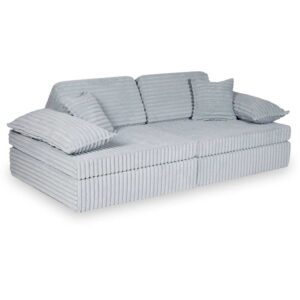 Grey Waffle Corduroy Play Sofa for kids. Handmade montessori 13-part design, durable & cosy for playrooms & nurseries. Delivered in Ireland & EU.