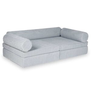 Grey Waffle Corduroy Play Sofa for kids. Handmade montessori 13-part design, durable & cosy for playrooms & nurseries. Delivered in Ireland & EU.