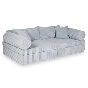Grey Waffle Corduroy Play Sofa for kids. Handmade montessori 13-part design, durable & cosy for playrooms & nurseries. Delivered in Ireland & EU.