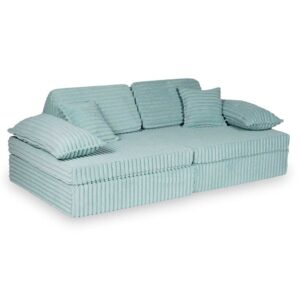 Light Mint Waffle Corduroy Play Sofa for kids. Handmade modular 13-part design, durable & cosy for playrooms & nurseries. Delivered in Ireland & EU.