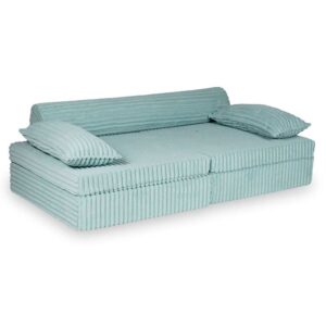 Light Mint Waffle Corduroy Play Sofa for kids. Handmade modular 13-part design, durable & cosy for playrooms & nurseries. Delivered in Ireland & EU.
