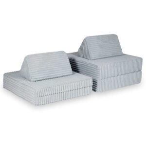 Grey Waffle Play Sofa for kids. Handmade montessori modular 6-part design, durable & cosy for playrooms & nurseries. Delivered in Ireland & EU.