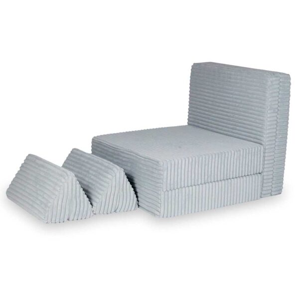 Grey Waffle Play Sofa for kids. Handmade montessori modular 6-part design, durable & cosy for playrooms & nurseries. Delivered in Ireland & EU.