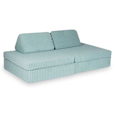 Light Mint Waffle Play Sofa for kids. Handmade montessori modular 6-part design, durable & cosy for playrooms & nurseries. Delivered in Ireland & EU.