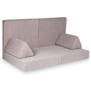 Light Pink Waffle Play Sofa for kids. Handmade montessori modular 6-part design, durable & cosy for playrooms & nurseries. Delivered in Ireland & EU.