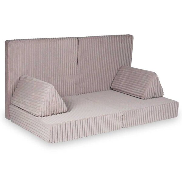 Light Pink Waffle Play Sofa for kids. Handmade montessori modular 6-part design, durable & cosy for playrooms & nurseries. Delivered in Ireland & EU.