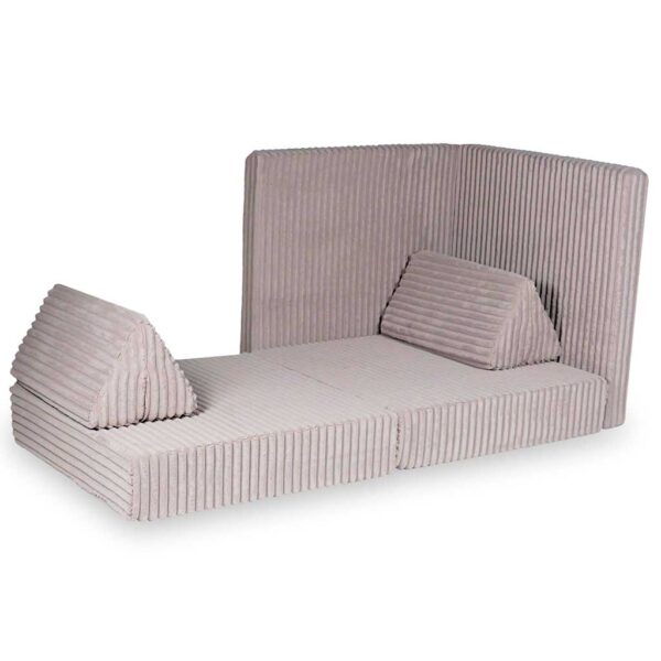 Light Pink Waffle Play Sofa for kids. Handmade montessori modular 6-part design, durable & cosy for playrooms & nurseries. Delivered in Ireland & EU.