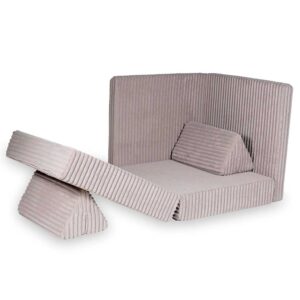 Light Pink Waffle Play Sofa for kids. Handmade montessori modular 6-part design, durable & cosy for playrooms & nurseries. Delivered in Ireland & EU.