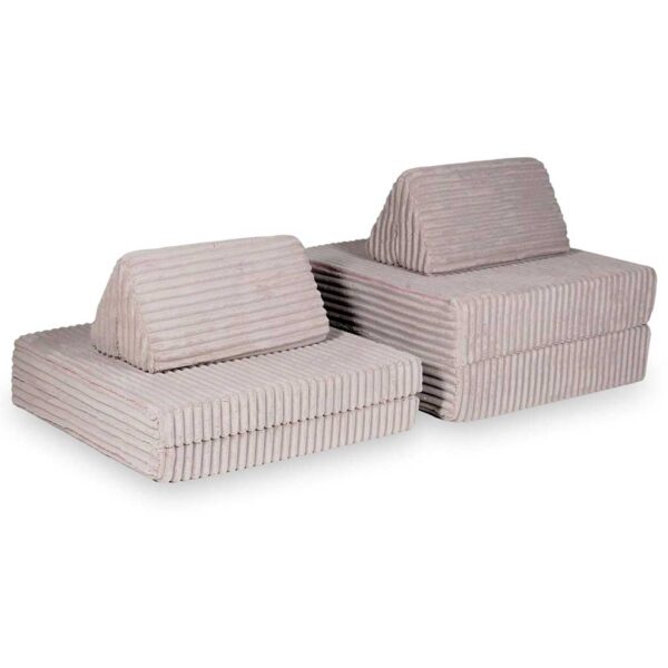 Light Pink Waffle Play Sofa for kids. Handmade montessori modular 6-part design, durable & cosy for playrooms & nurseries. Delivered in Ireland & EU.