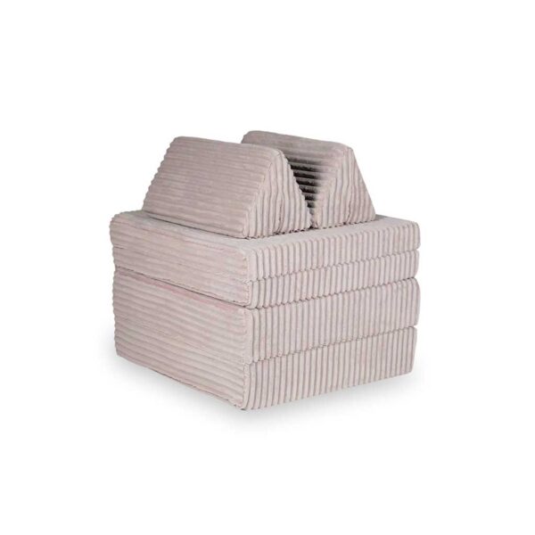 Light Pink Waffle Play Sofa for kids. Handmade montessori modular 6-part design, durable & cosy for playrooms & nurseries. Delivered in Ireland & EU.
