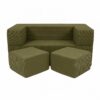 Cube Play Sofa Bed for Kids & Children Ireland. Khaki Cord Soft Foam Sofa with 2 Poufs. Folds into Bed for Naps & Sleepovers. 96Lx50Dx40H cm. Delivered.