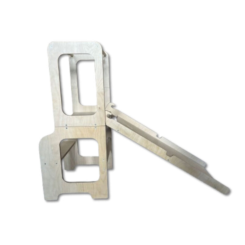 Montessori-inspired 4-in-1 kitchen helper tower with slide, table, chair and blackboard, available in multiple colours with tracked delivery across Ireland and the EU