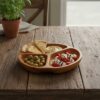 Round Teak Wood Divided Serving Bowl – 3 Section Decorative Bowl 30cm. This round teak wood serving bowl features a practical three section design, perfect for fruit, snacks or entertaining.