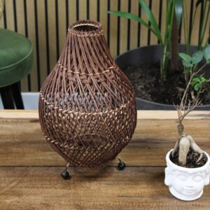 Rattan table lamp in brown weave. Creates warm ambient light for bedrooms and living spaces. Supplied with bulb. Ireland delivery.