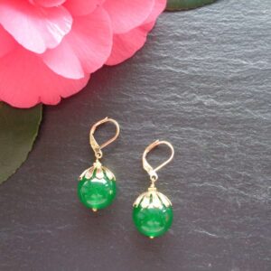 Elegant 16mm natural green jade earrings featuring bold, smooth gemstone drops—perfect for a timeless and sophisticated look. Handmade In Ireland with tracked An Post delivery.