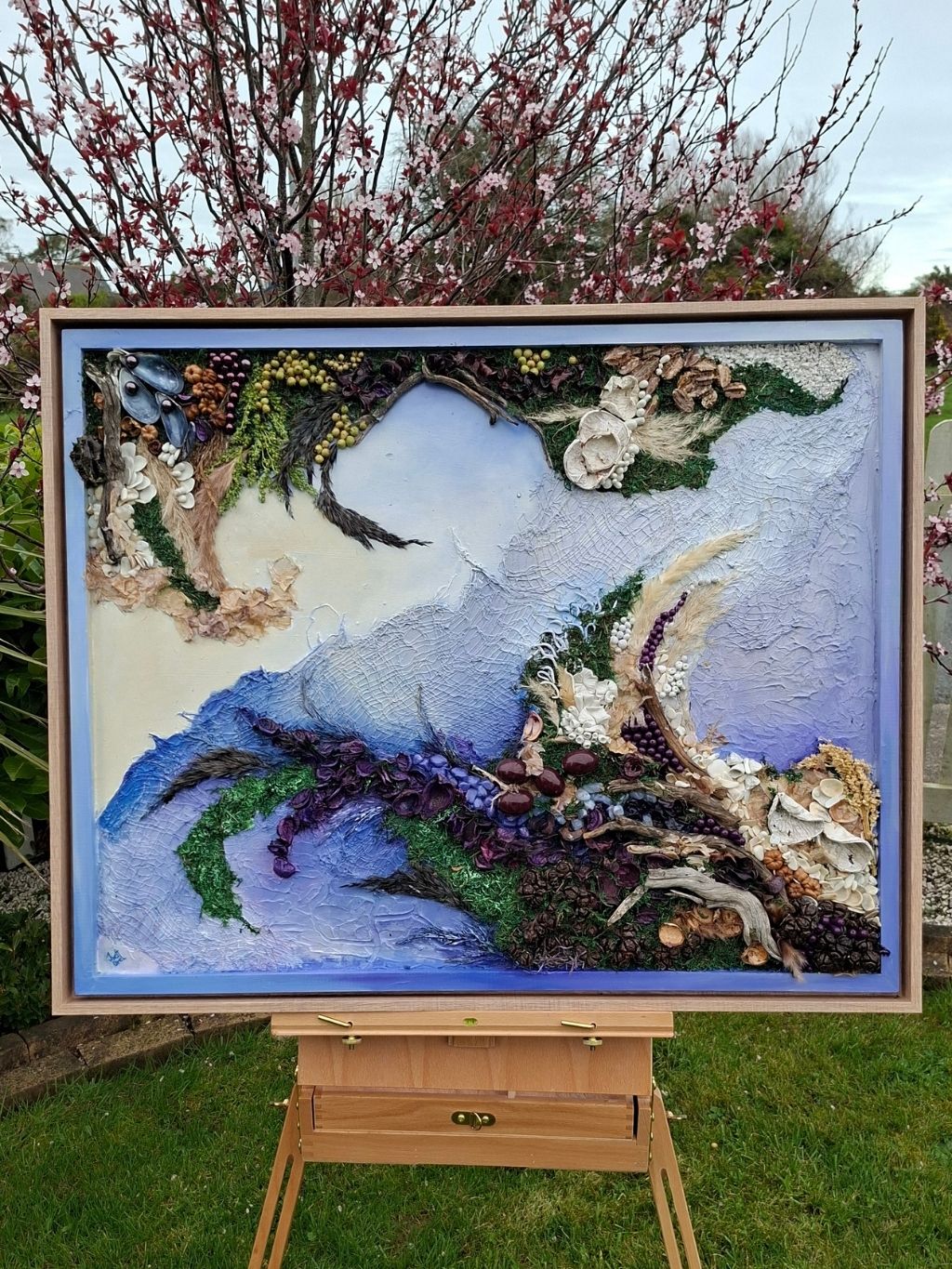 The Horizon of Roots – large original mixed media wall art, 80 x 64 cm framed sculptural artwork with natural textures, available for sale in Ireland.