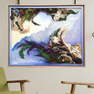 The Horizon of Roots – large original mixed media wall art, 80 x 64 cm framed sculptural artwork with natural textures, available for sale in Ireland.