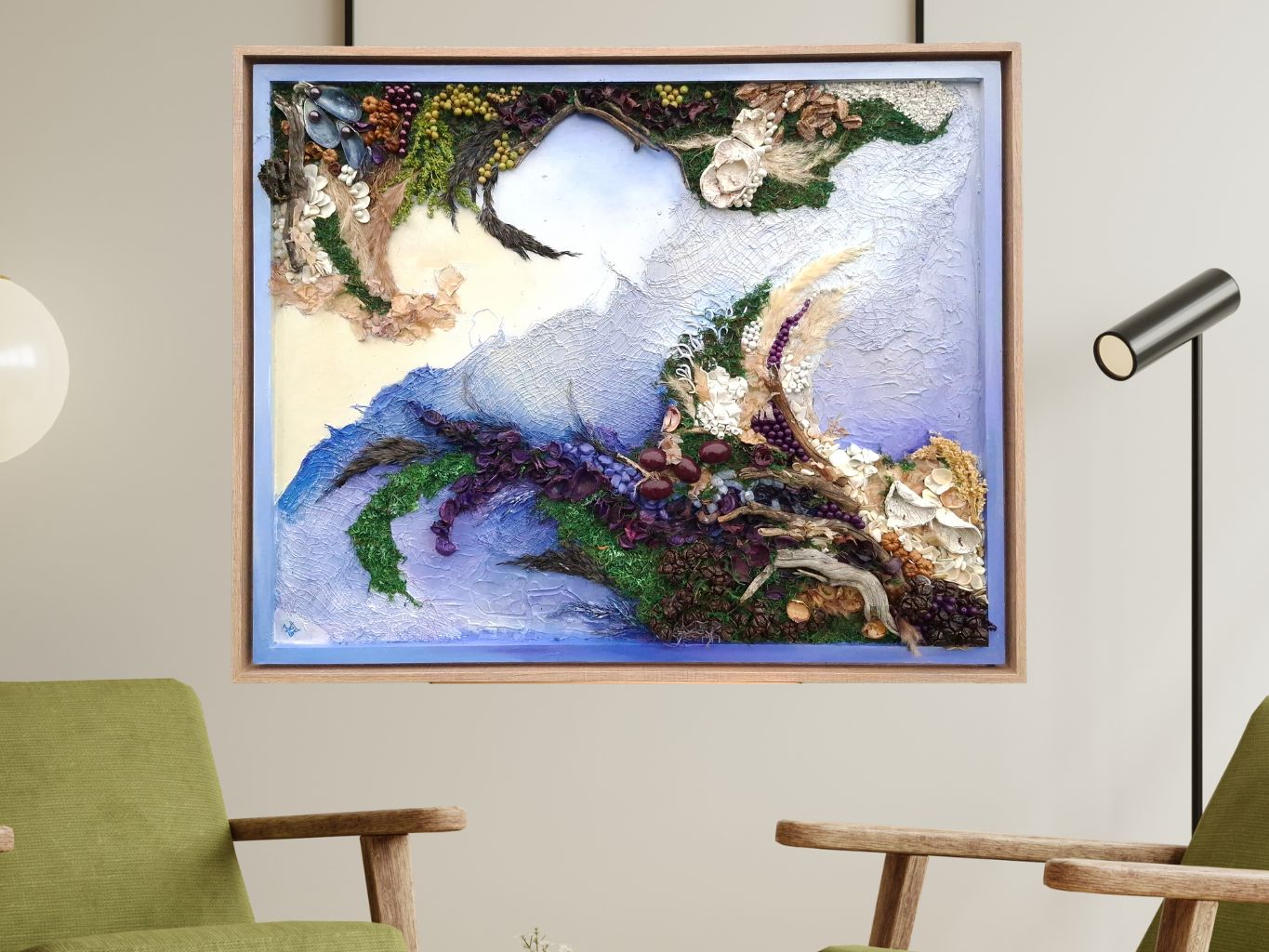 The Horizon of Roots – large original mixed media wall art, 80 x 64 cm framed sculptural artwork with natural textures, available for sale in Ireland.